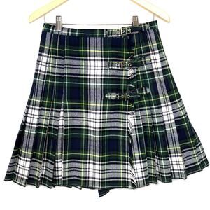 Blacky Dress Berlin XS Mini Skirt Wrap Green Plaid Wool Kilt Scotland Y2K School